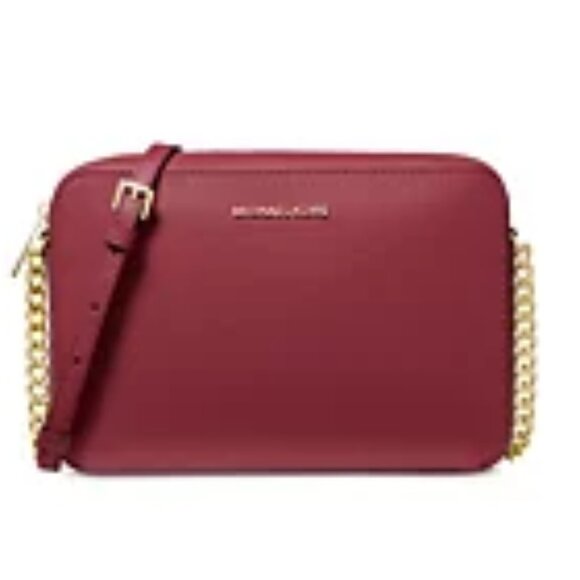 Michael Kors Large Leather Jet Set East West Crossbody Deep Red - Picture 1 of 4